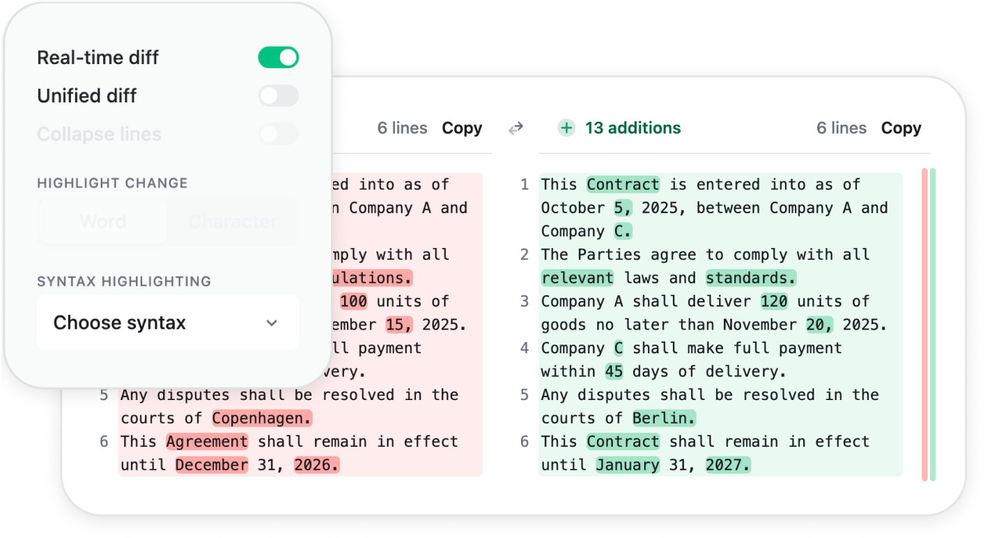 Advanced comparison features