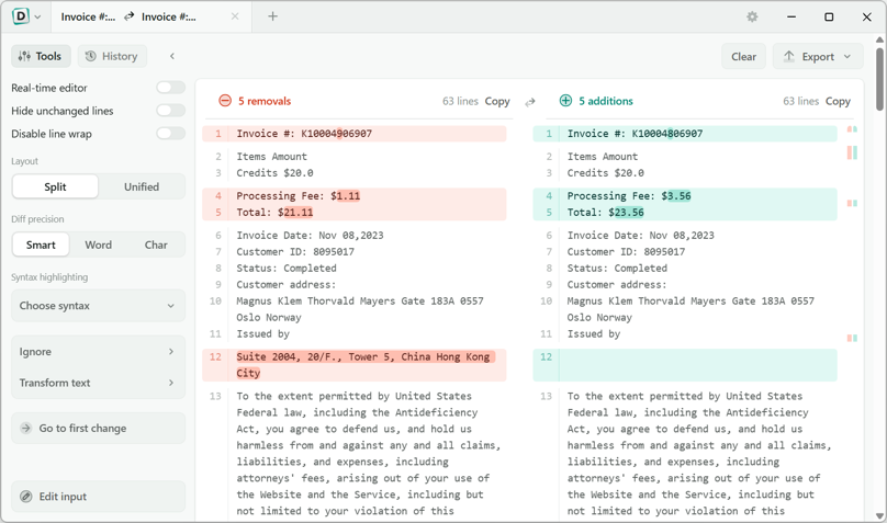Text vergleichen und Unterschiede online finden - Diffchecker