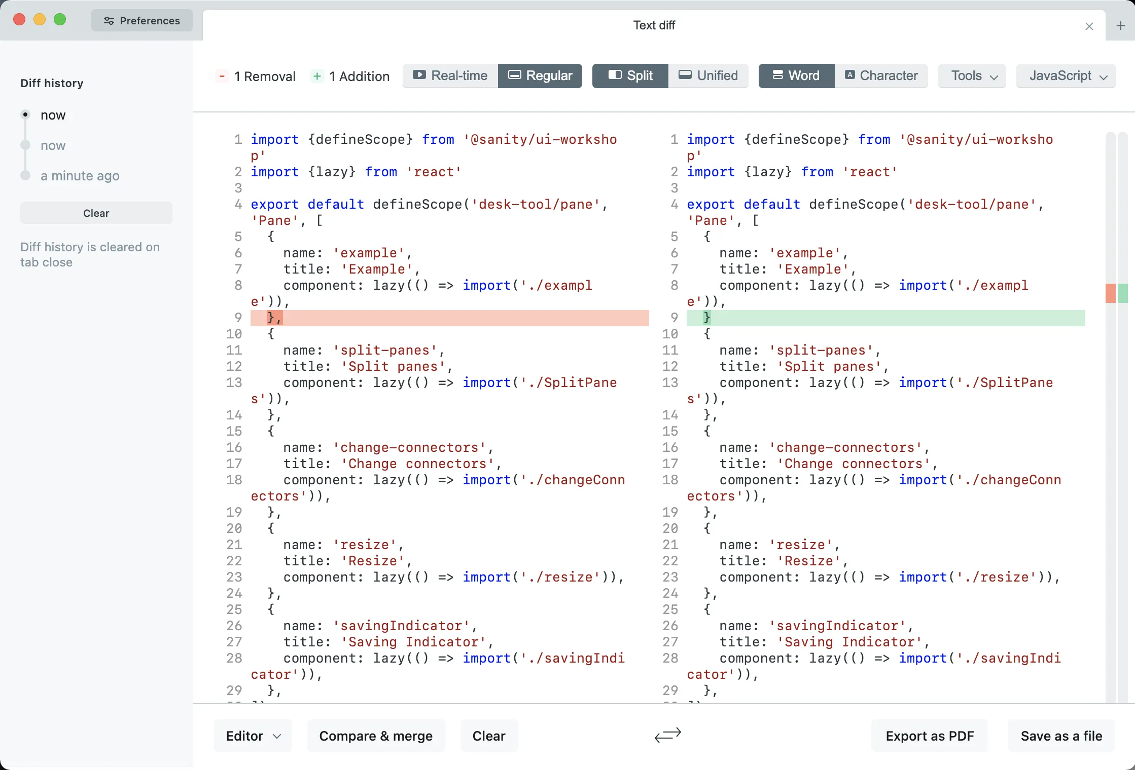 Screenshot of syntax highlighting feature